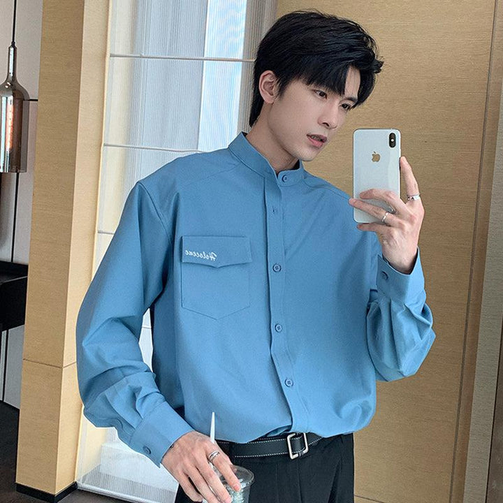 Stand Collar Shirt With Pocket
