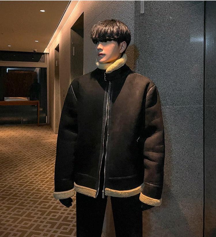 Stand-collar Suede Jacket