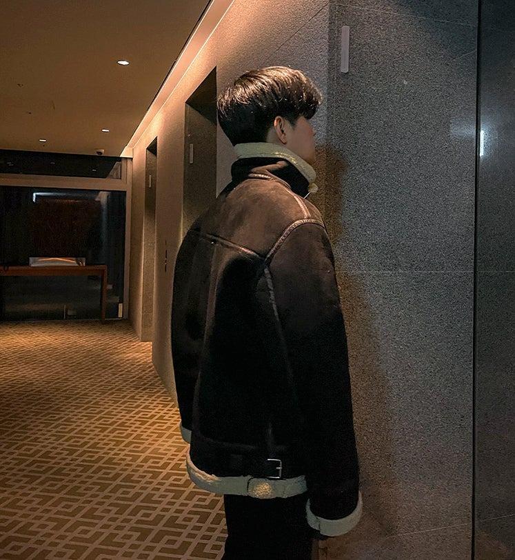 Stand-collar Suede Jacket