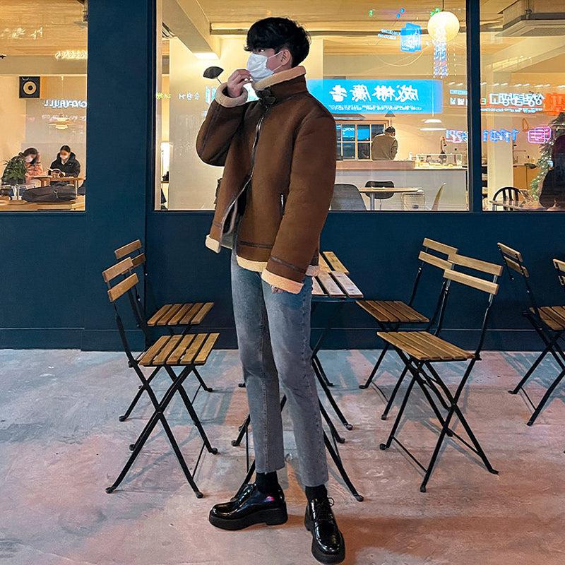 Stand-collar Suede Jacket