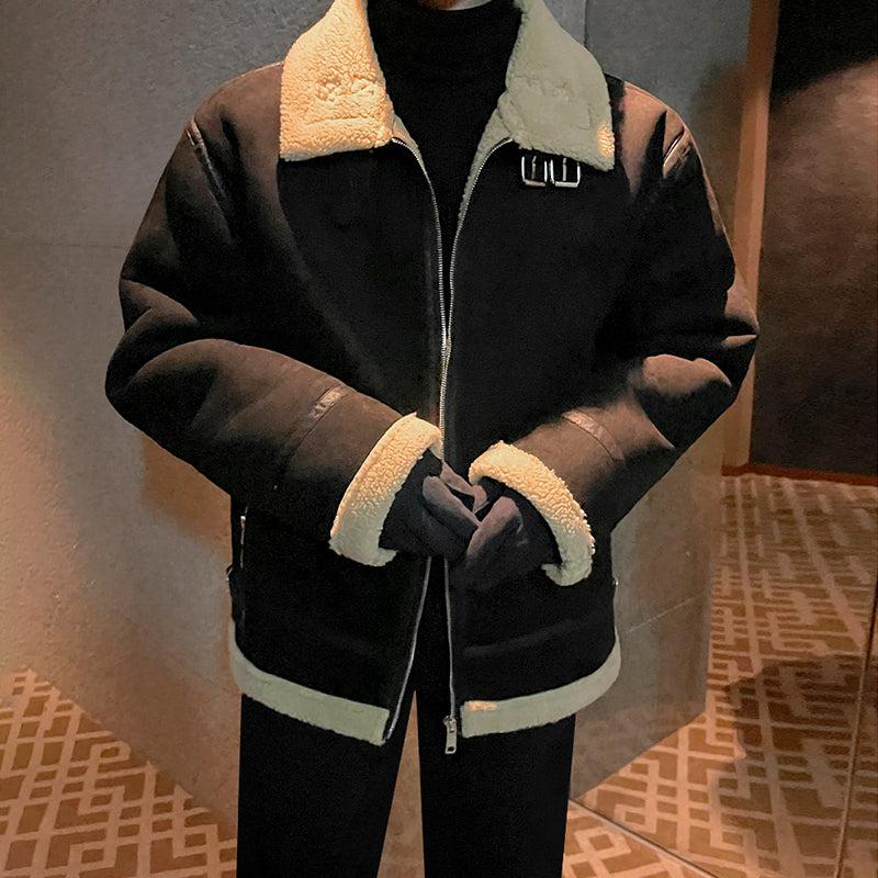 Stand-collar Suede Jacket