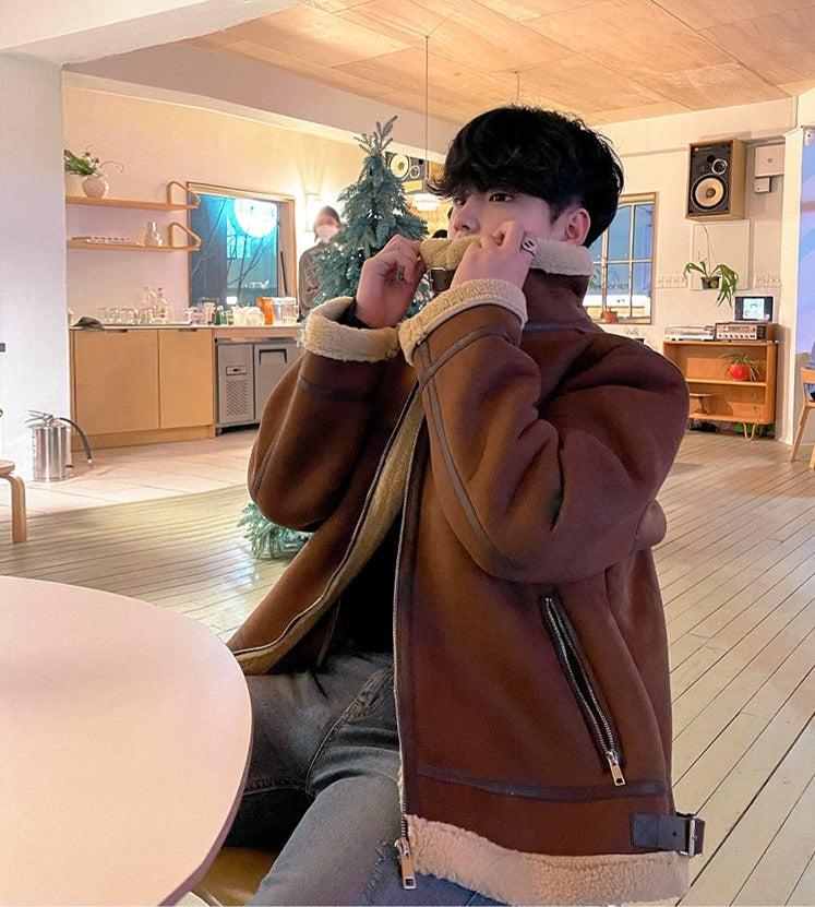 Stand-collar Suede Jacket