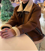 Stand-collar Suede Jacket