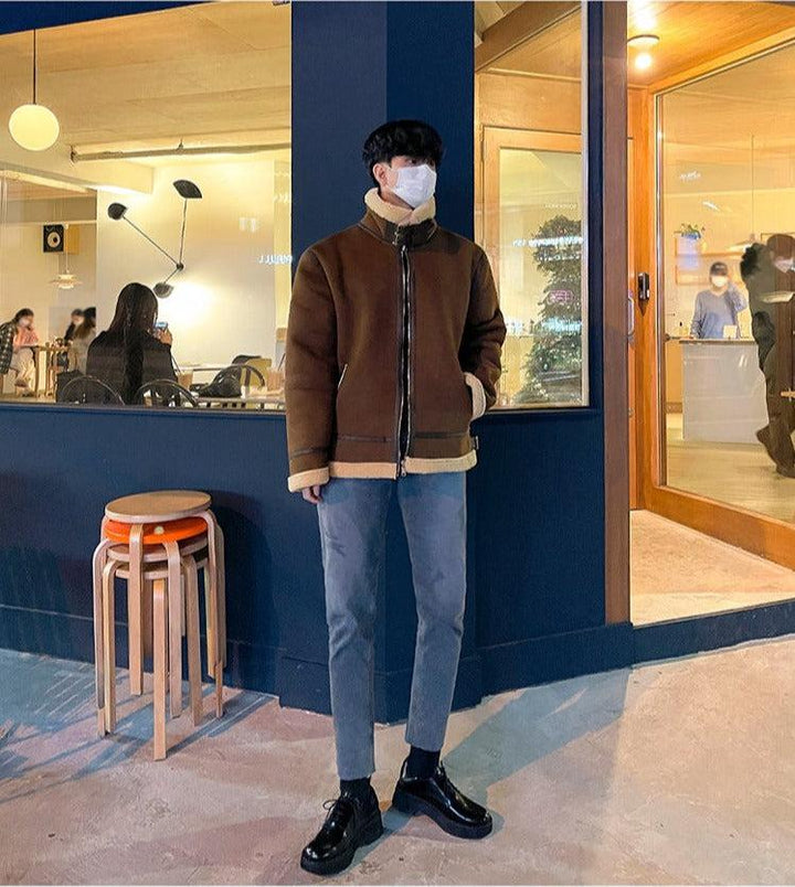 Stand-collar Suede Jacket