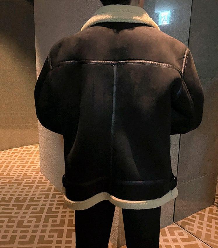 Stand-collar Suede Jacket