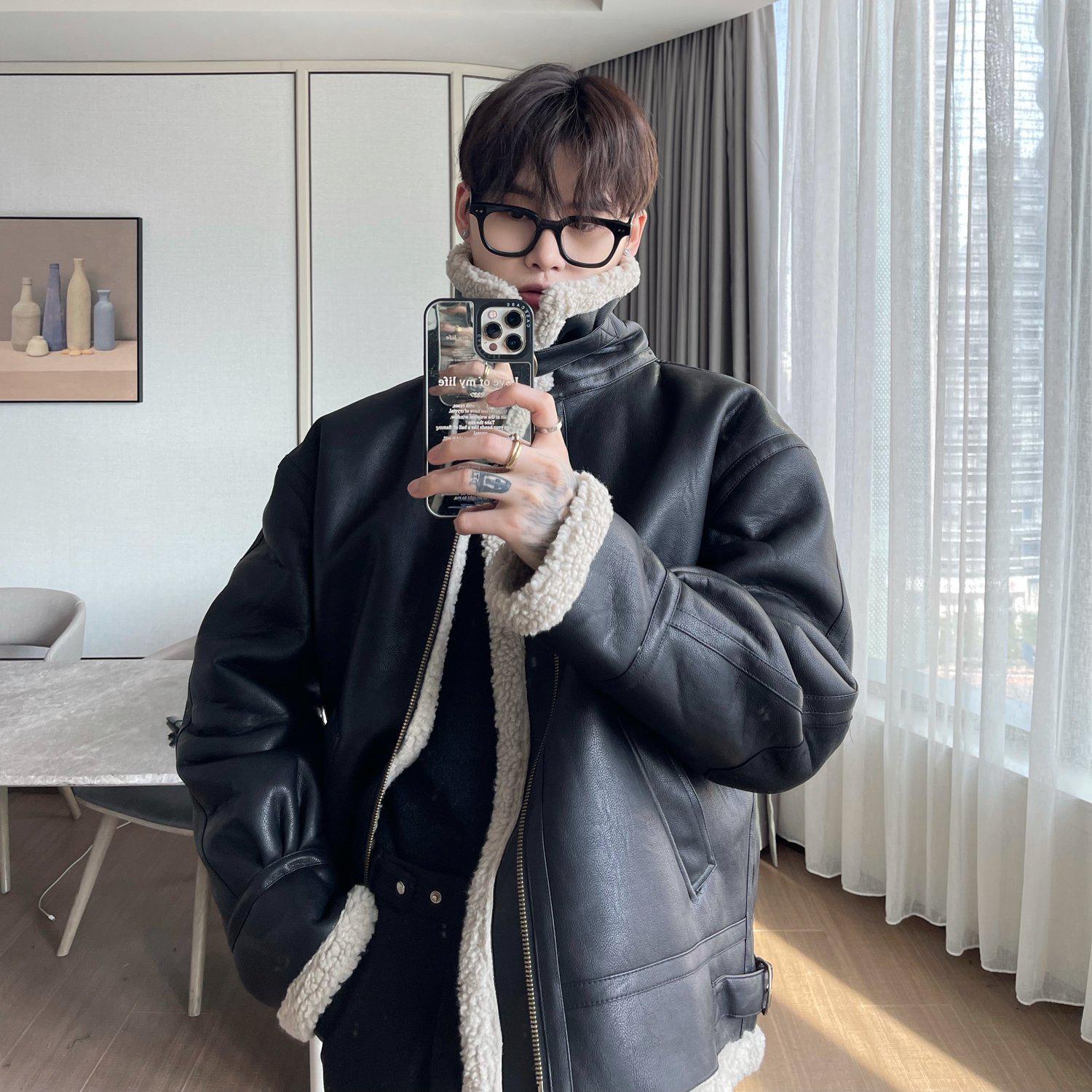 Stand-Up Pu Leather Biker Jacket