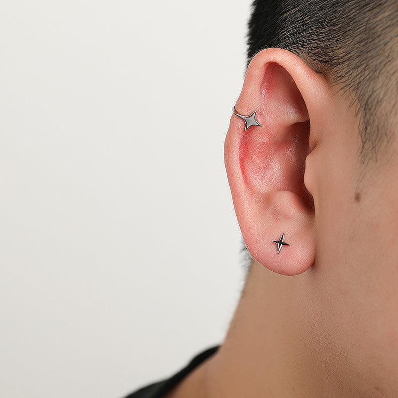 Star Point Ear Clip Stud Hoop Cross Earrings for Men The Korean Fashion