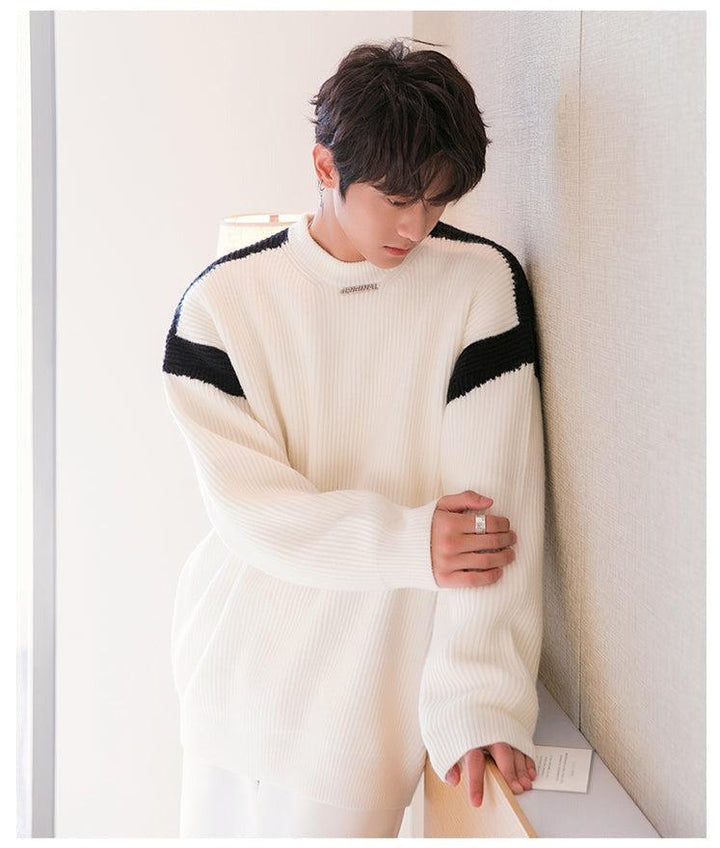Stitching Contrast Color Knitted Sweater