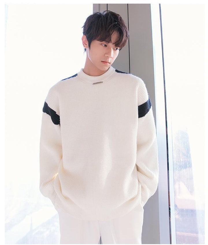 Stitching Contrast Color Knitted Sweater