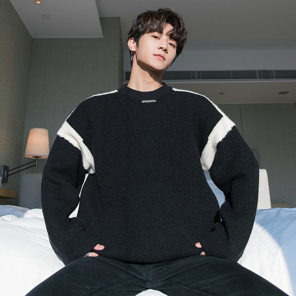 Stitching Contrast Color Knitted Sweater