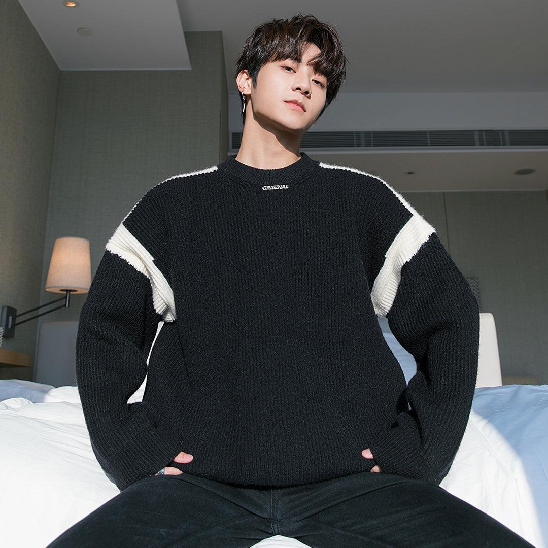 Stitching Contrast Color Knitted Sweater