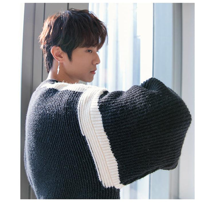 Stitching Contrast Color Knitted Sweater