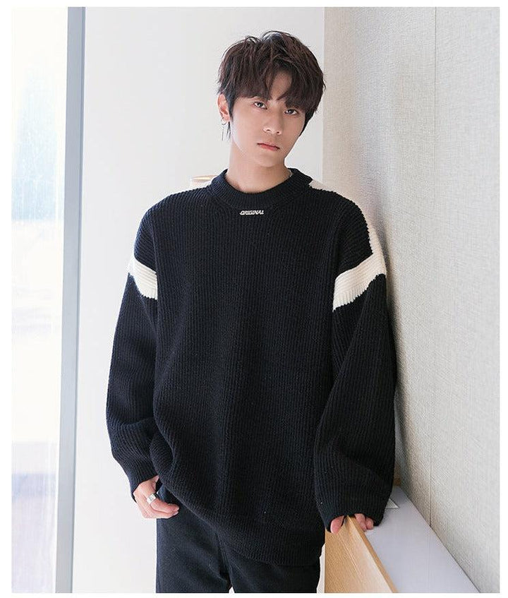 Stitching Contrast Color Knitted Sweater