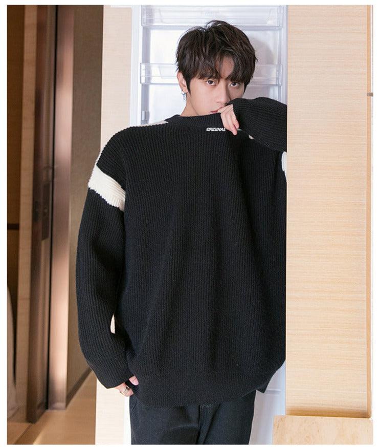 Stitching Contrast Color Knitted Sweater