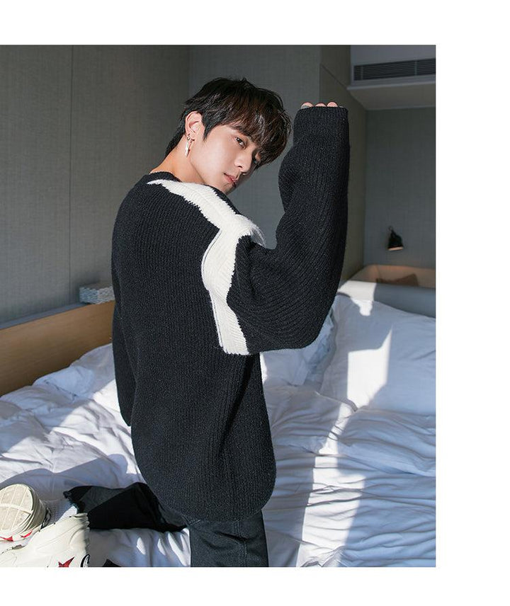 Stitching Contrast Color Knitted Sweater