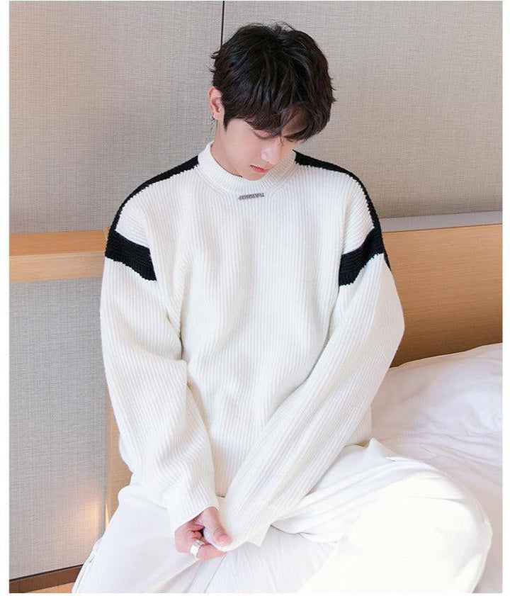Stitching Contrast Color Knitted Sweater