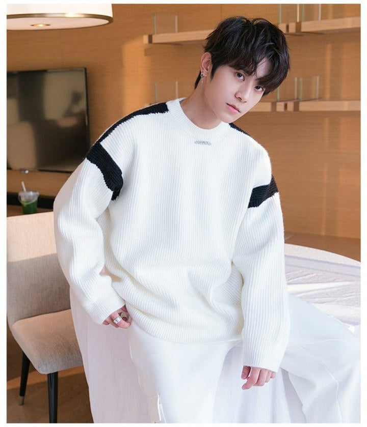Stitching Contrast Color Knitted Sweater