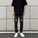 Straight Elastic Slim Ripped Jeans