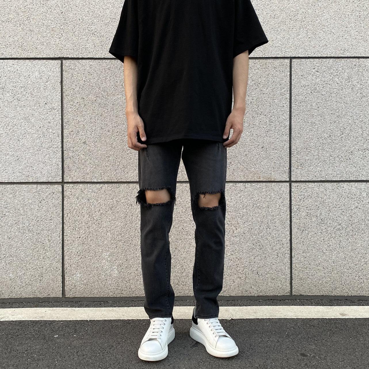 Straight Elastic Slim Ripped Jeans