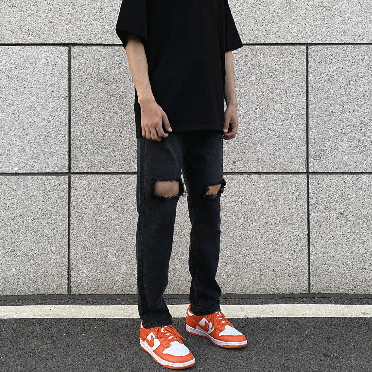 Straight Elastic Slim Ripped Jeans