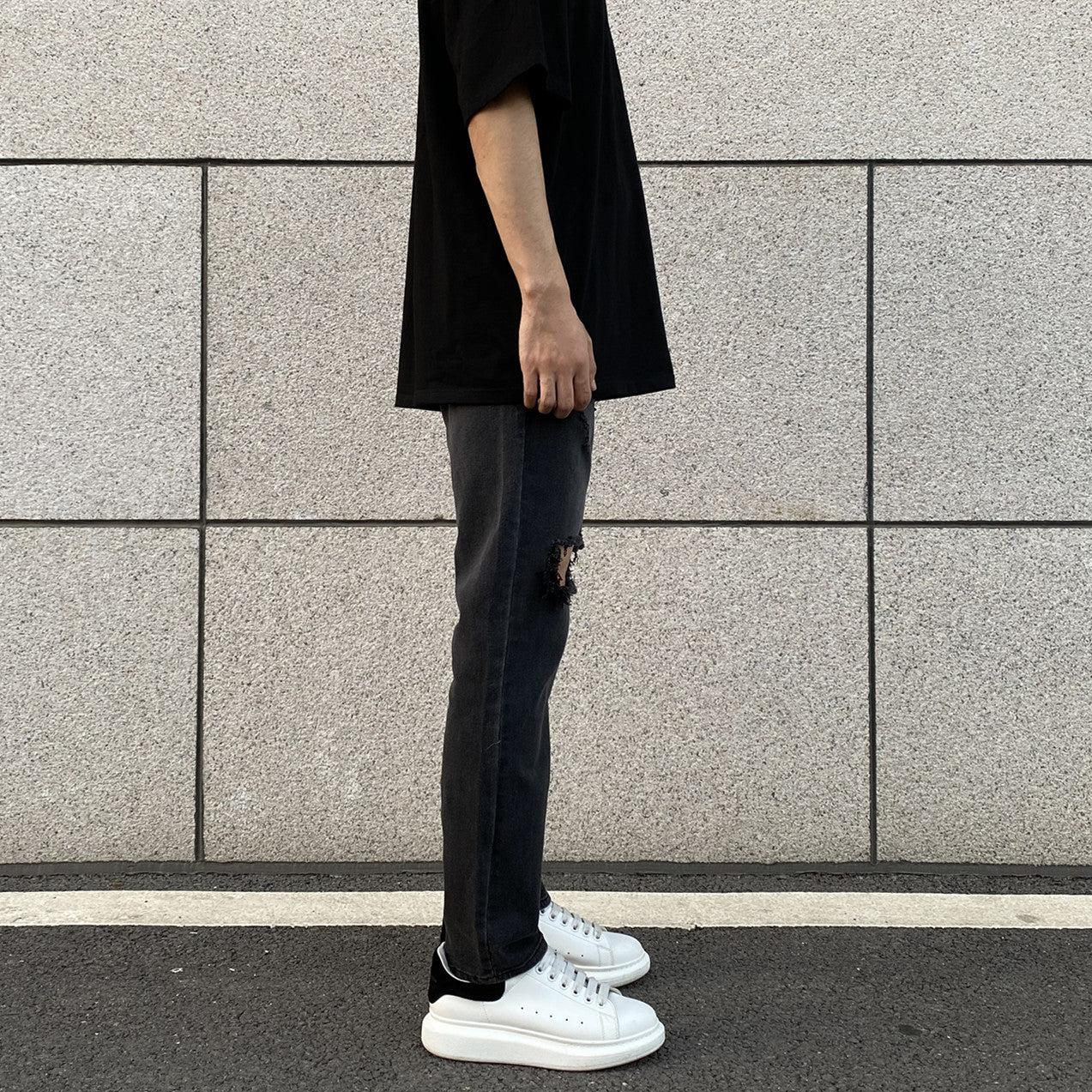 Straight Elastic Slim Ripped Jeans