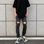 Straight Elastic Slim Ripped Jeans