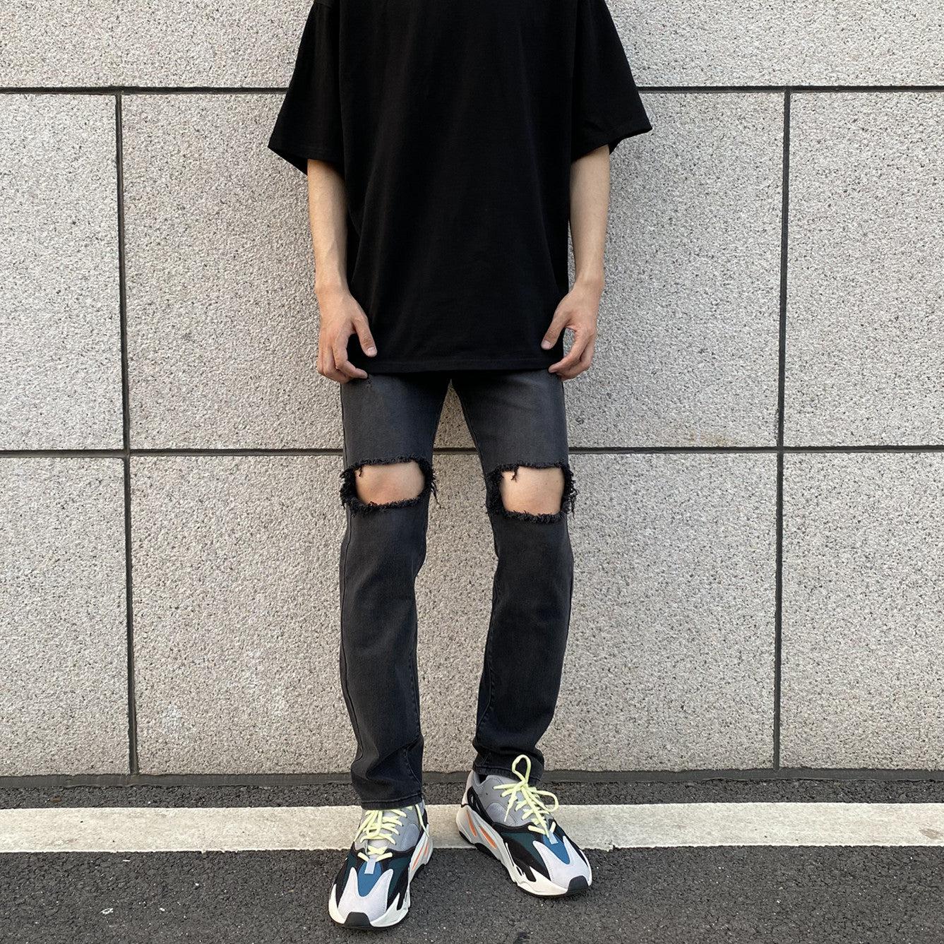 Straight Elastic Slim Ripped Jeans