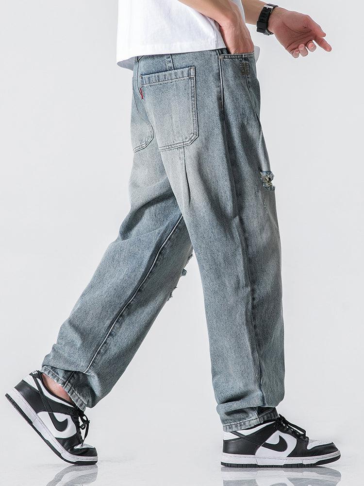Straight Ripped washed Jeans