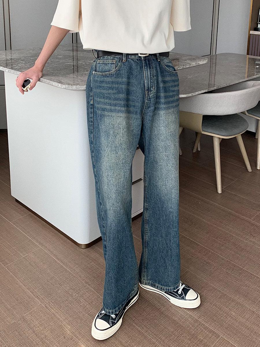 Straight Washed Blue Jeans