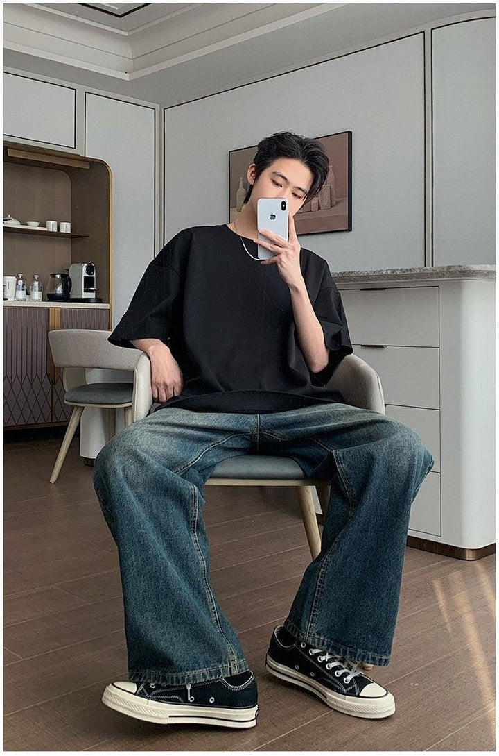 Straight Washed Blue Jeans