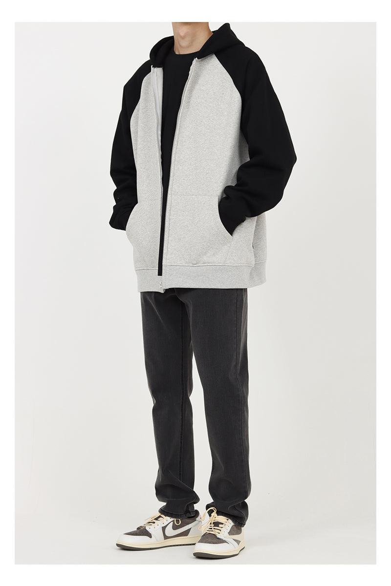 Two Color Zipper Hooded Plus Fleece