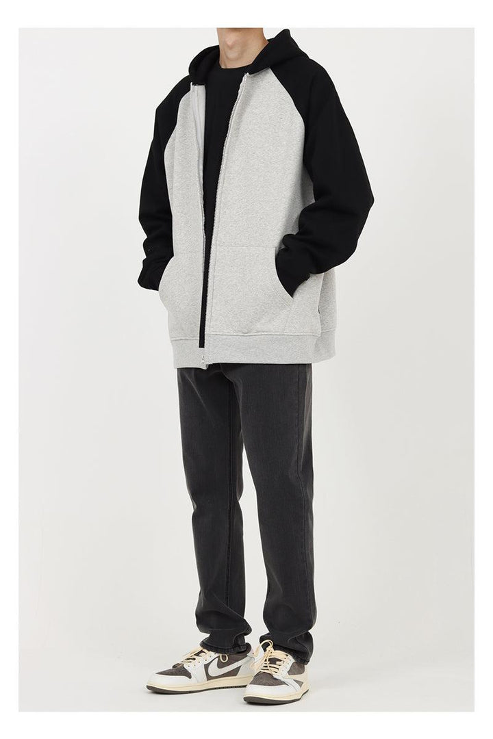 Two Color Zipper Hooded Plus Fleece