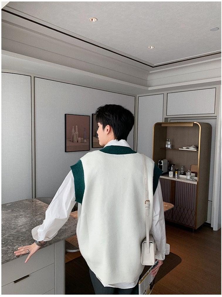 V-Neck Color-Blocking Knitted Vest