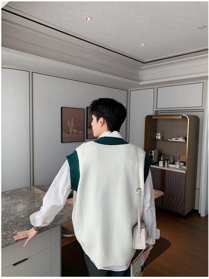 V-Neck Color-Blocking Knitted Vest