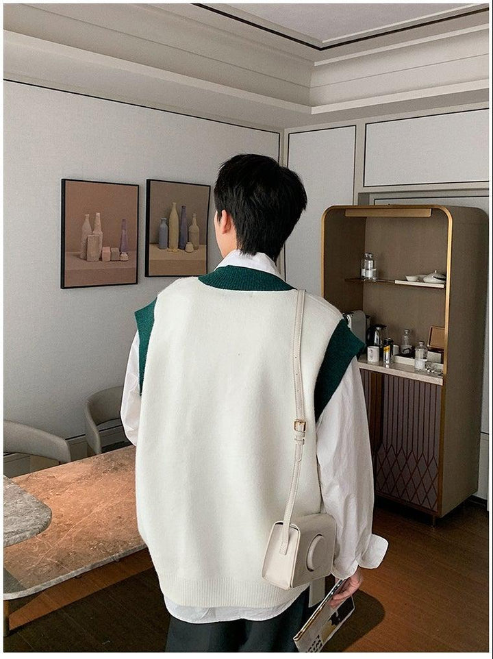 V-Neck Color-Blocking Knitted Vest