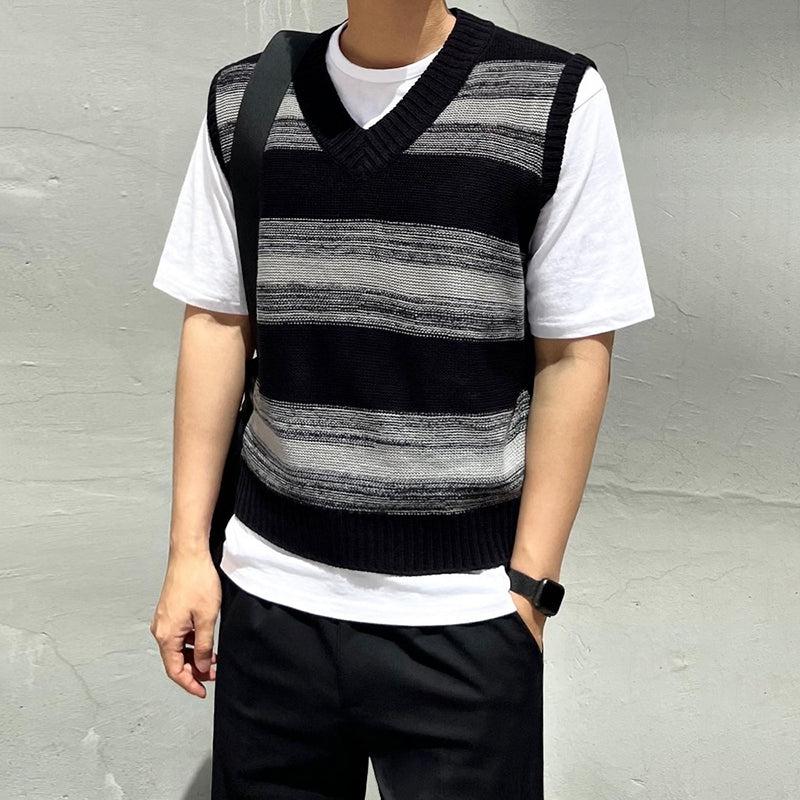 V Neck Striped Knit Tank Vest