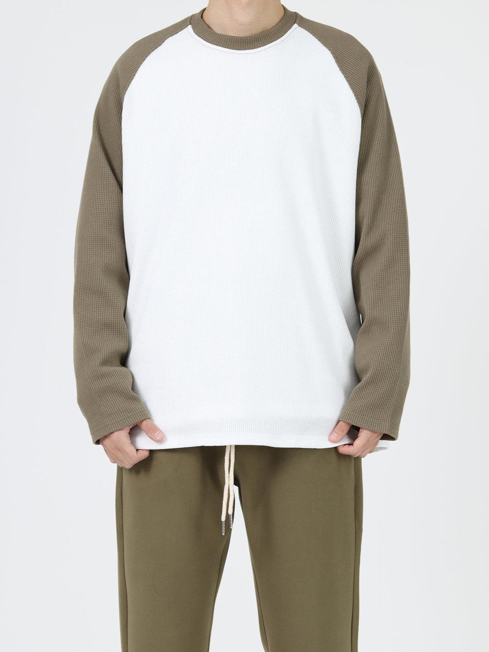 Waffle Round Neck Long-sleeved Shirt