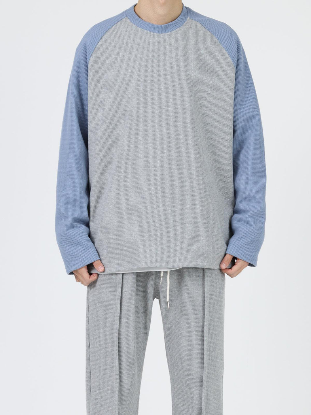 Waffle Round Neck Long-sleeved Shirt
