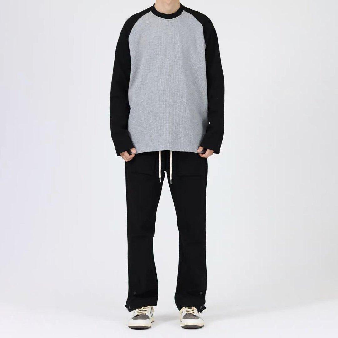 Waffle Round Neck Long-sleeved Shirt