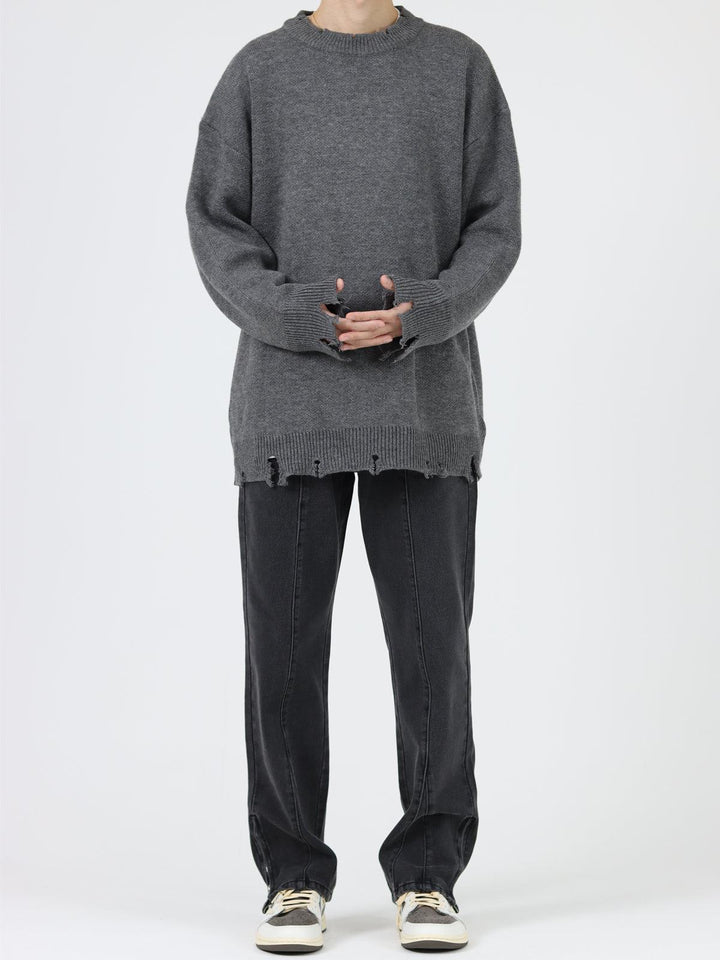 Washed Stitching Side Zipper Jeans