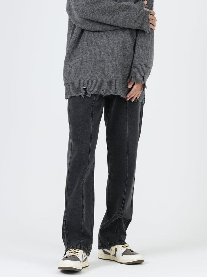 Washed Stitching Side Zipper Jeans