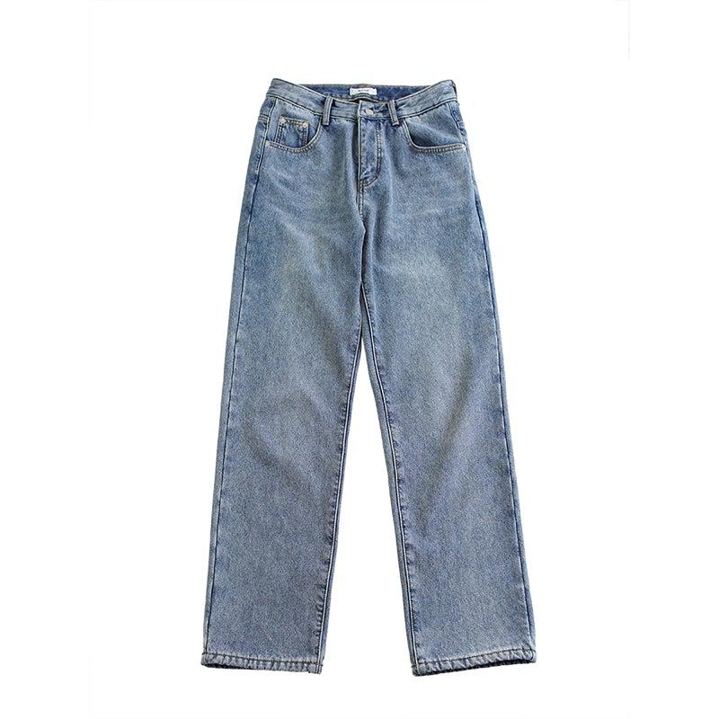 Washed Straight Jeans Plus Velvet
