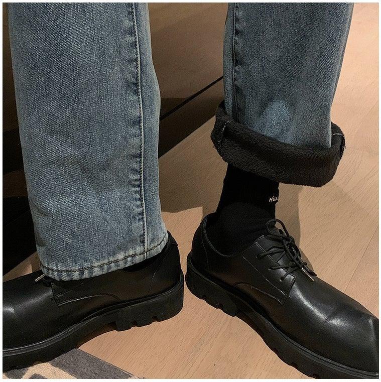 Washed Straight Jeans Plus Velvet