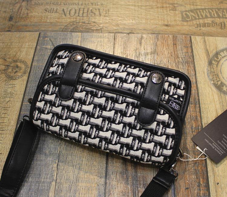 White Check Canvas Crossbody Bag