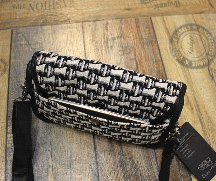 White Check Canvas Crossbody Bag