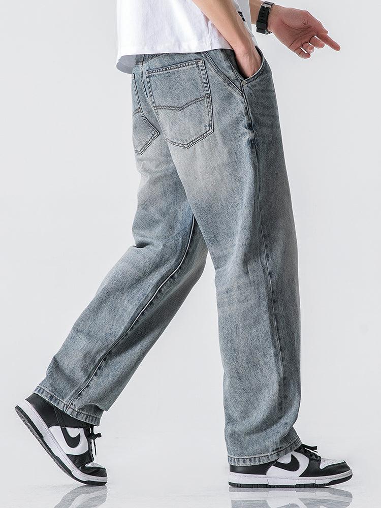 Wide Leg Washed Straight Jeans