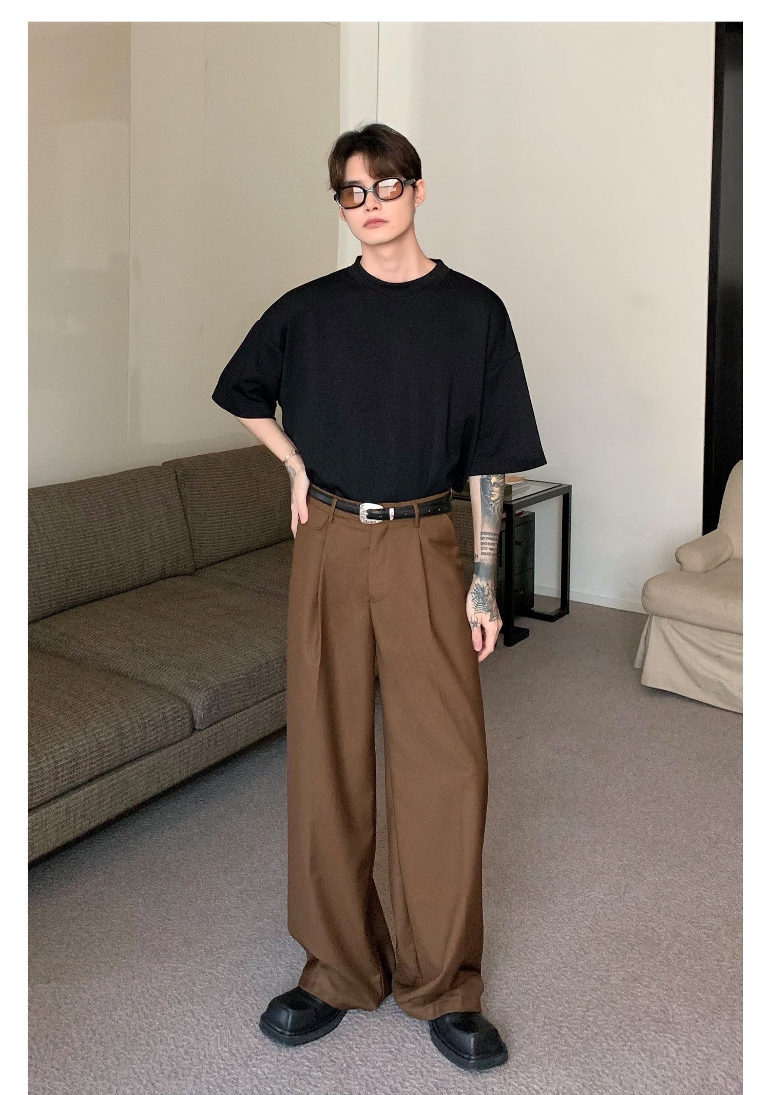 Wide-leg Straight Drape Pants