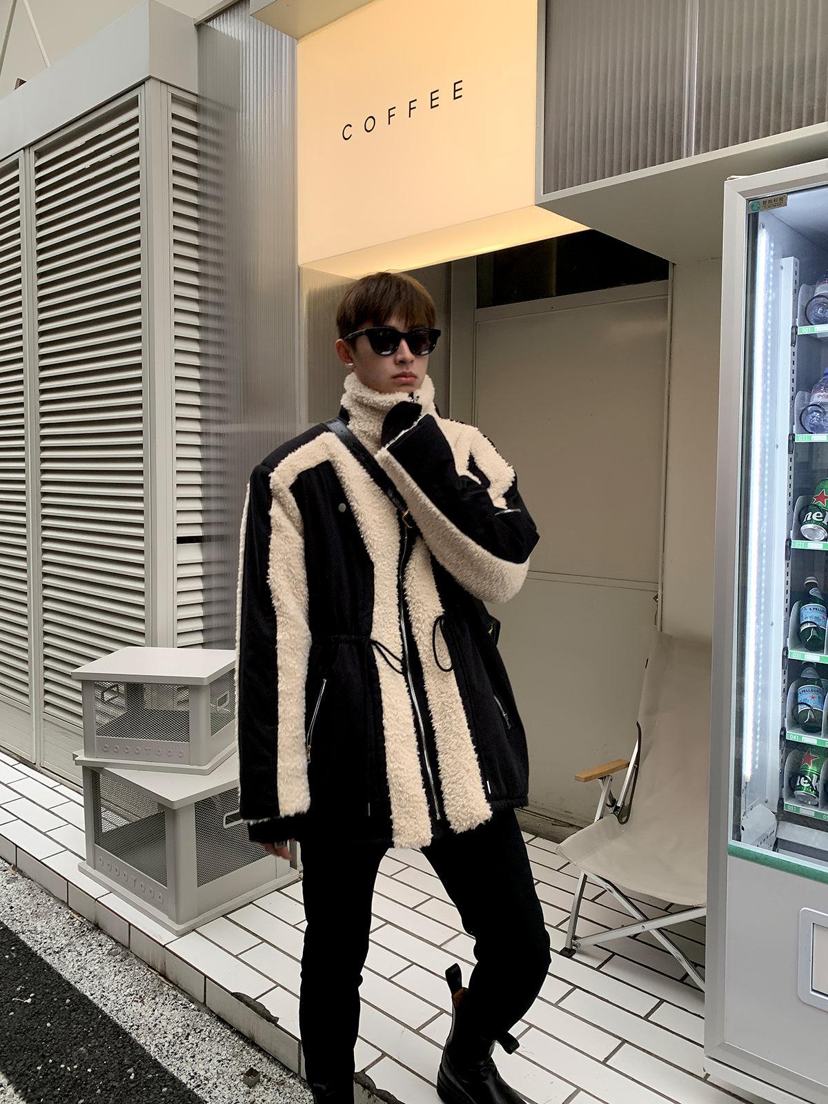 Wool Stand Collar Patchwork Jacket