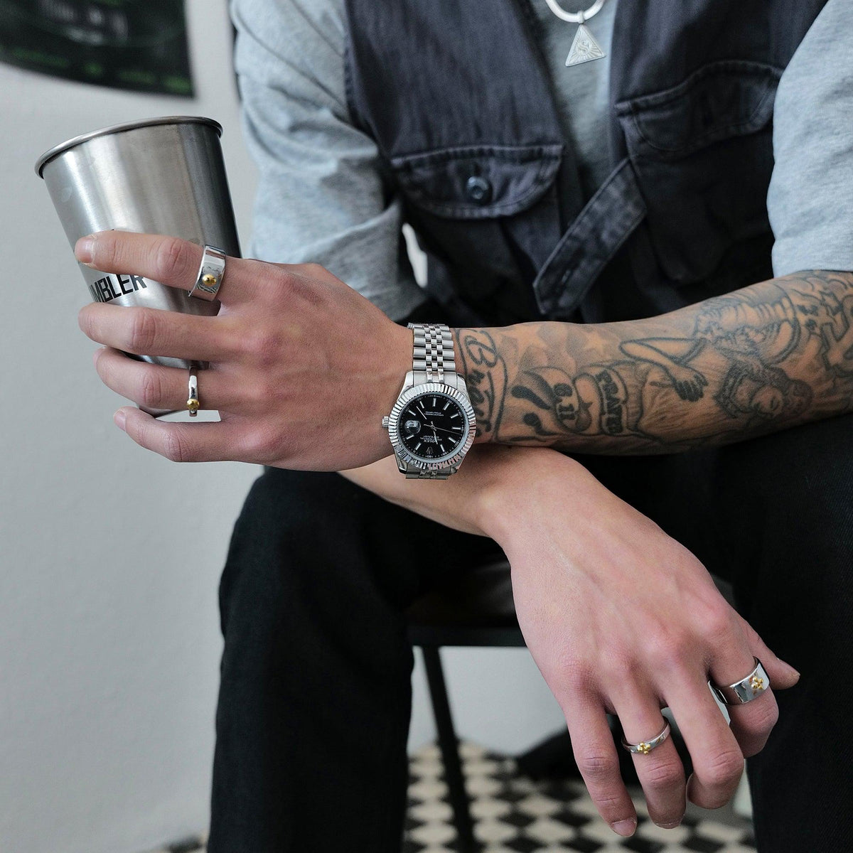 Yellow Metal Cross Ring