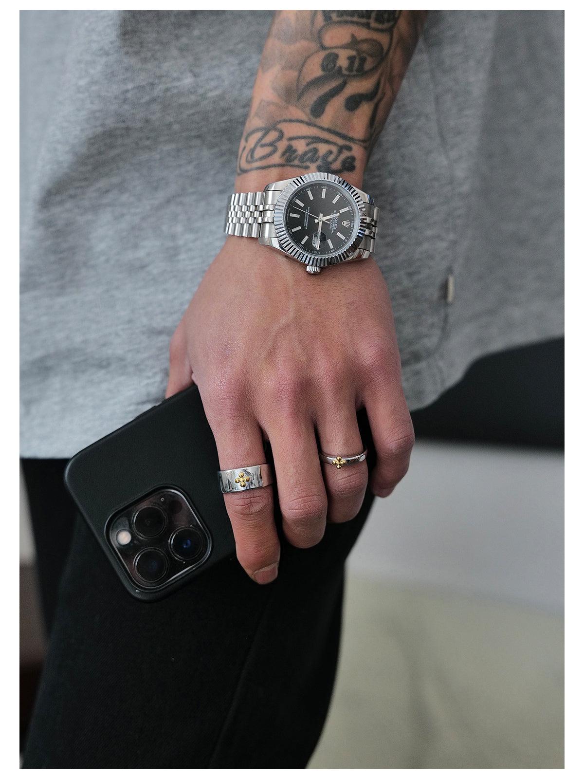 Yellow Metal Cross Ring